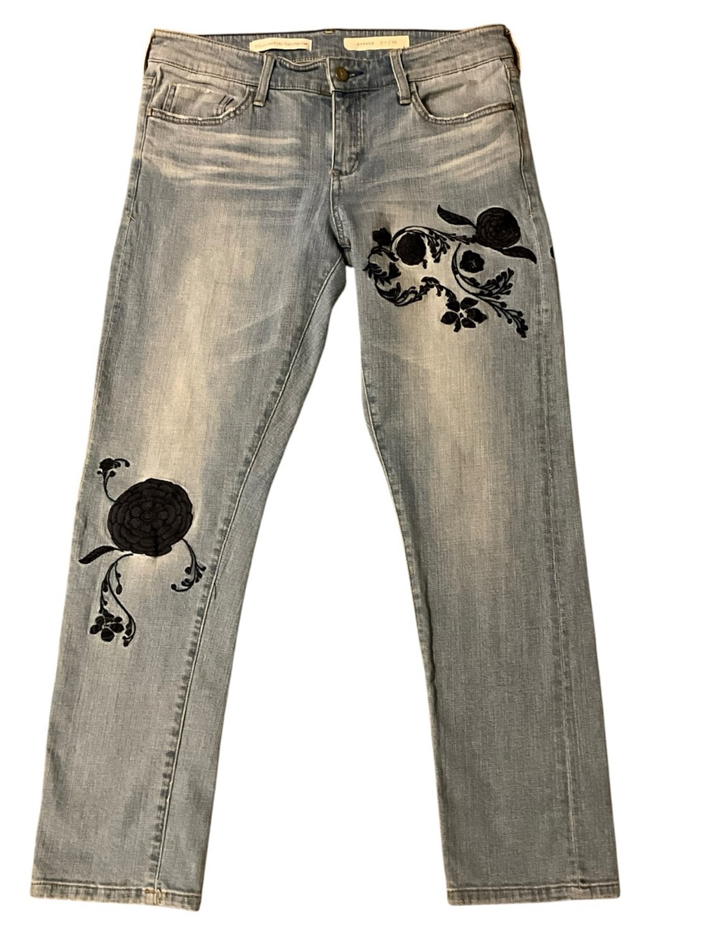 Anthropologie Pilcro Letterpress Hyphen Embroidered Boho Jeans 29 EUC
